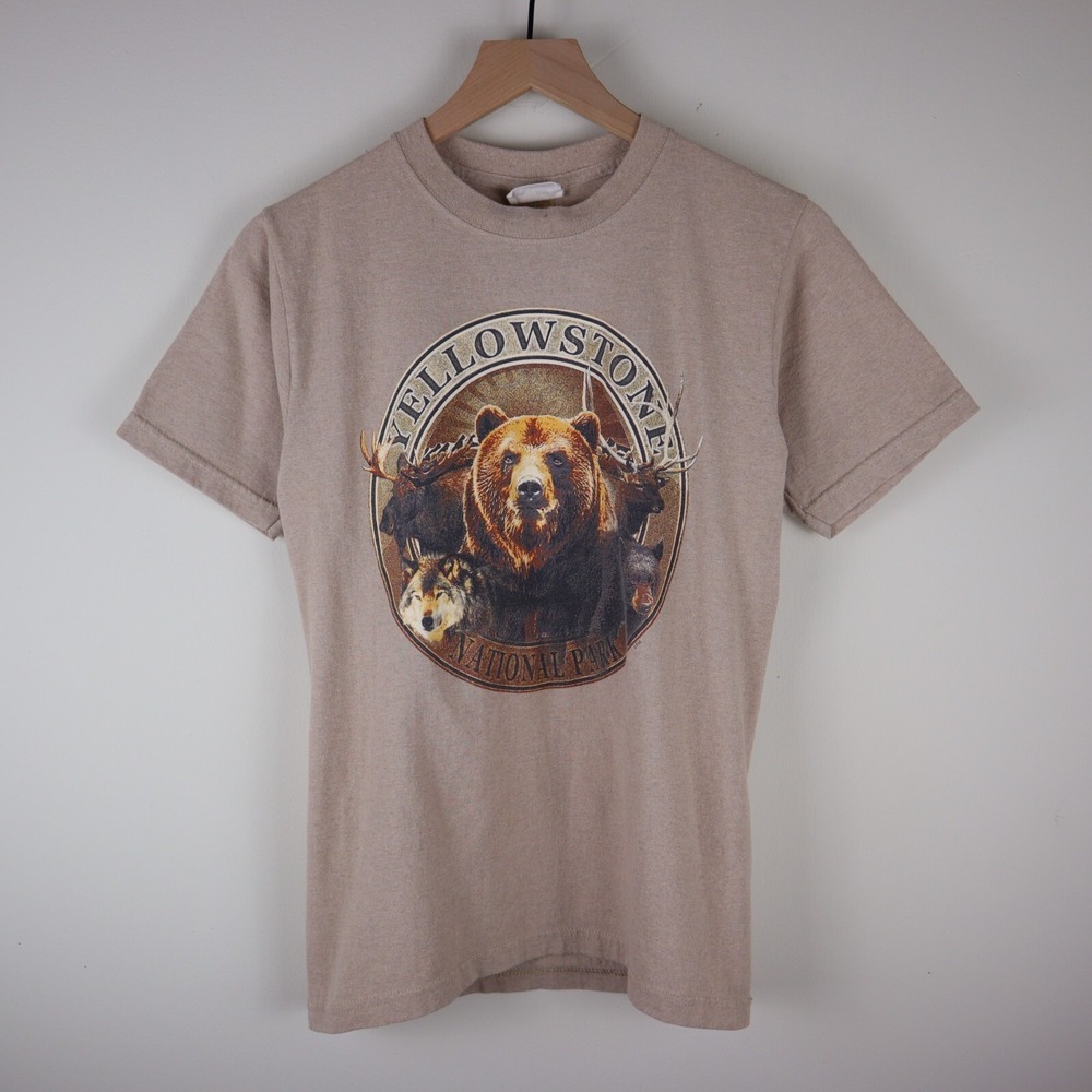 Vintage Yellowstone National Park Nature Shirt Beige Adult Small‎ 16.5x25